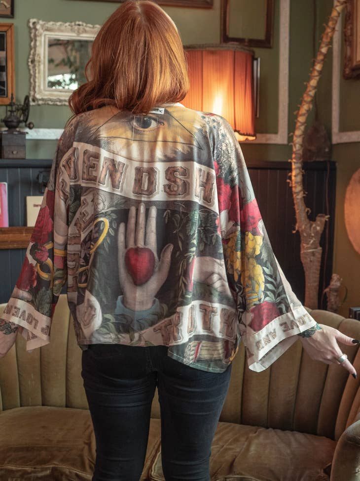 Friendship Love and Truth Cropped Bamboo Kimono Cardigan - La De Da