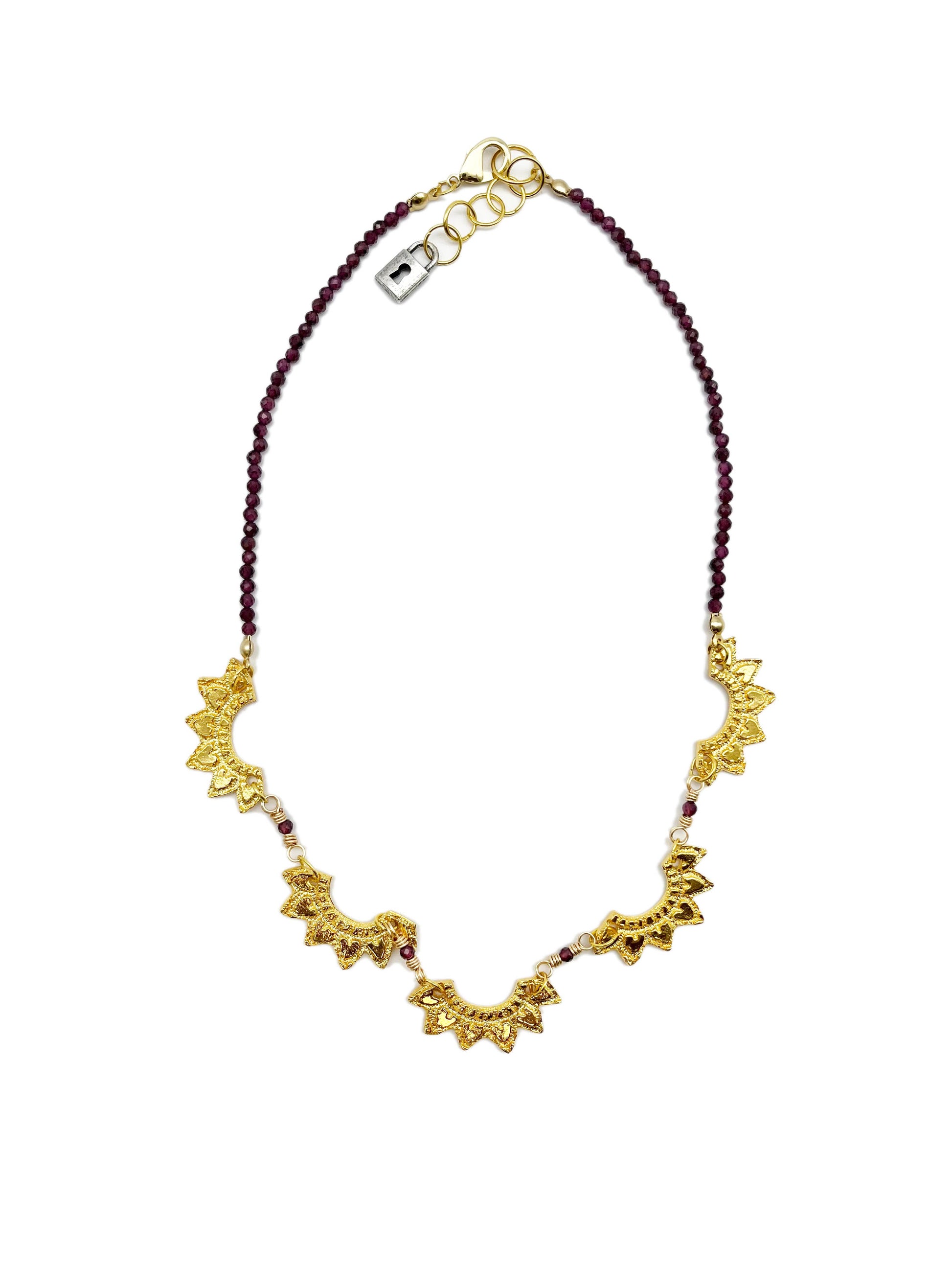 Multi fan pendant, 18k gold plated, rhodolite necklace - La De Da