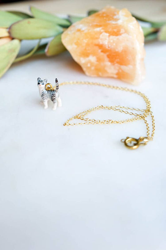 Tiny Preston Grey Cat Necklace