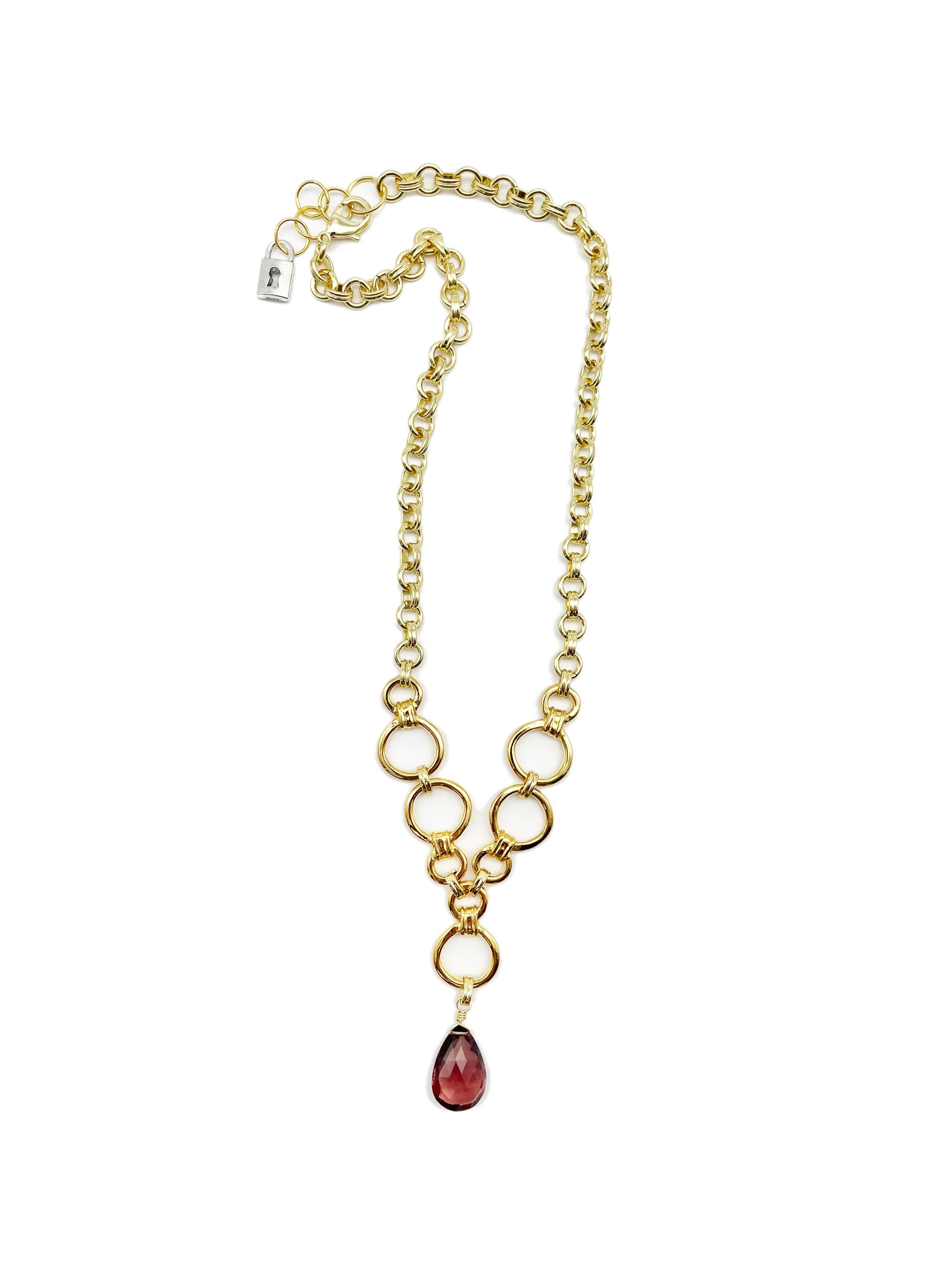 Rhodolite Quartz - Double circled, 18K gold plated pedant necklace - La De Da