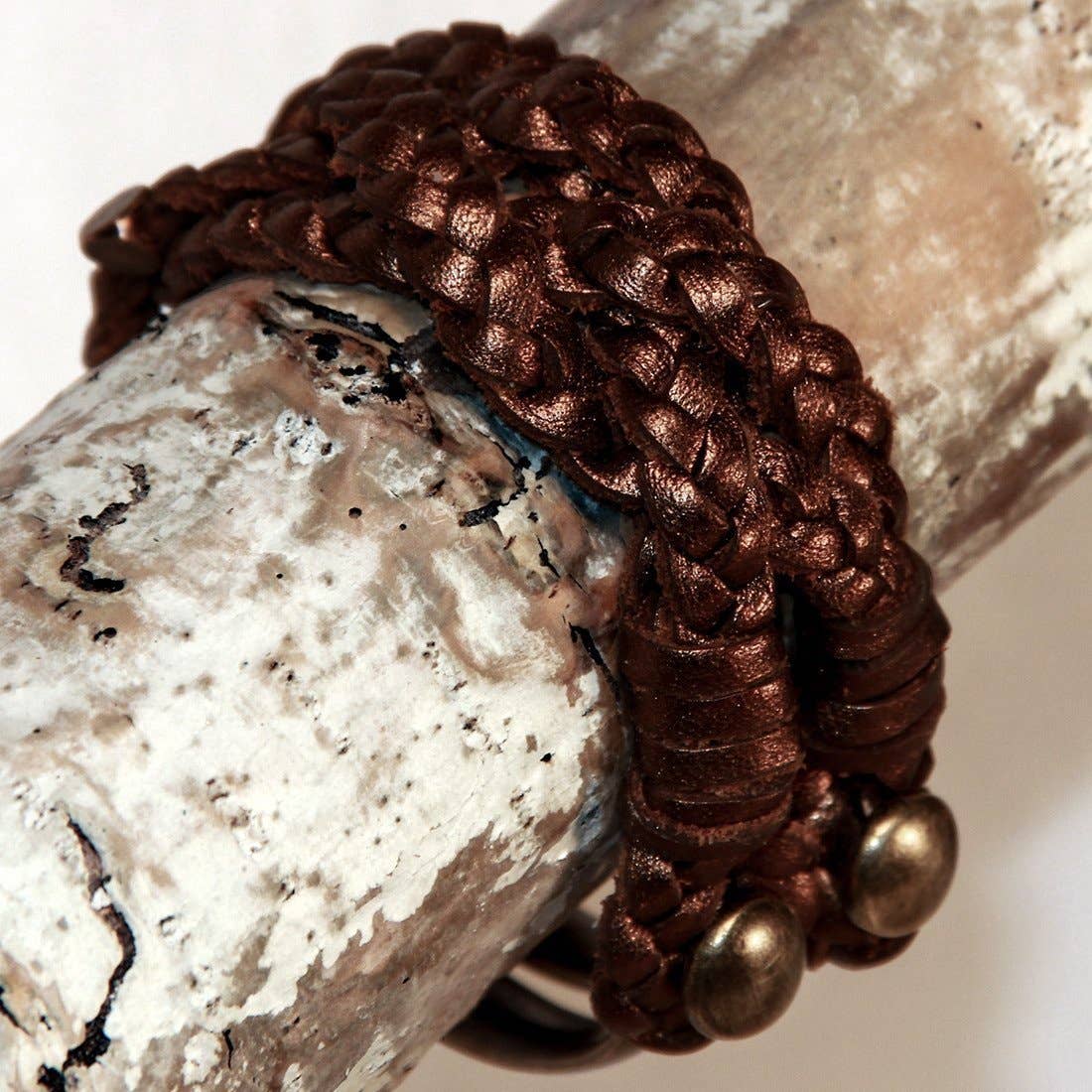 MEZZA LUNA Handmade Leather Bracelet - 7.5" / Bronze Metallic