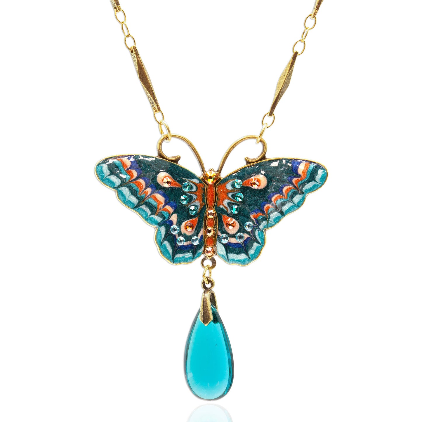 Jill's Garden Flower Butterfly Blue Zircon Necklace