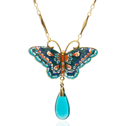 Jill's Garden Flower Butterfly Blue Zircon Necklace