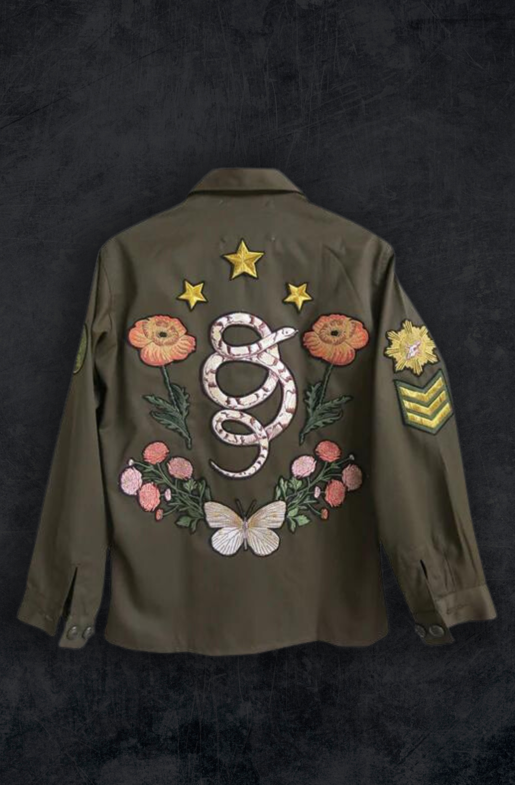 Snake and Poppy Embroidered Army Jacket - La De Da