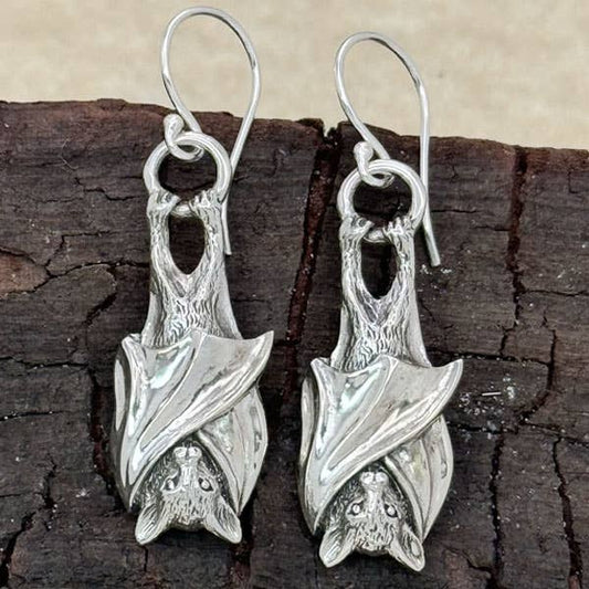 Sterling Silver Hanging Bat Earrings