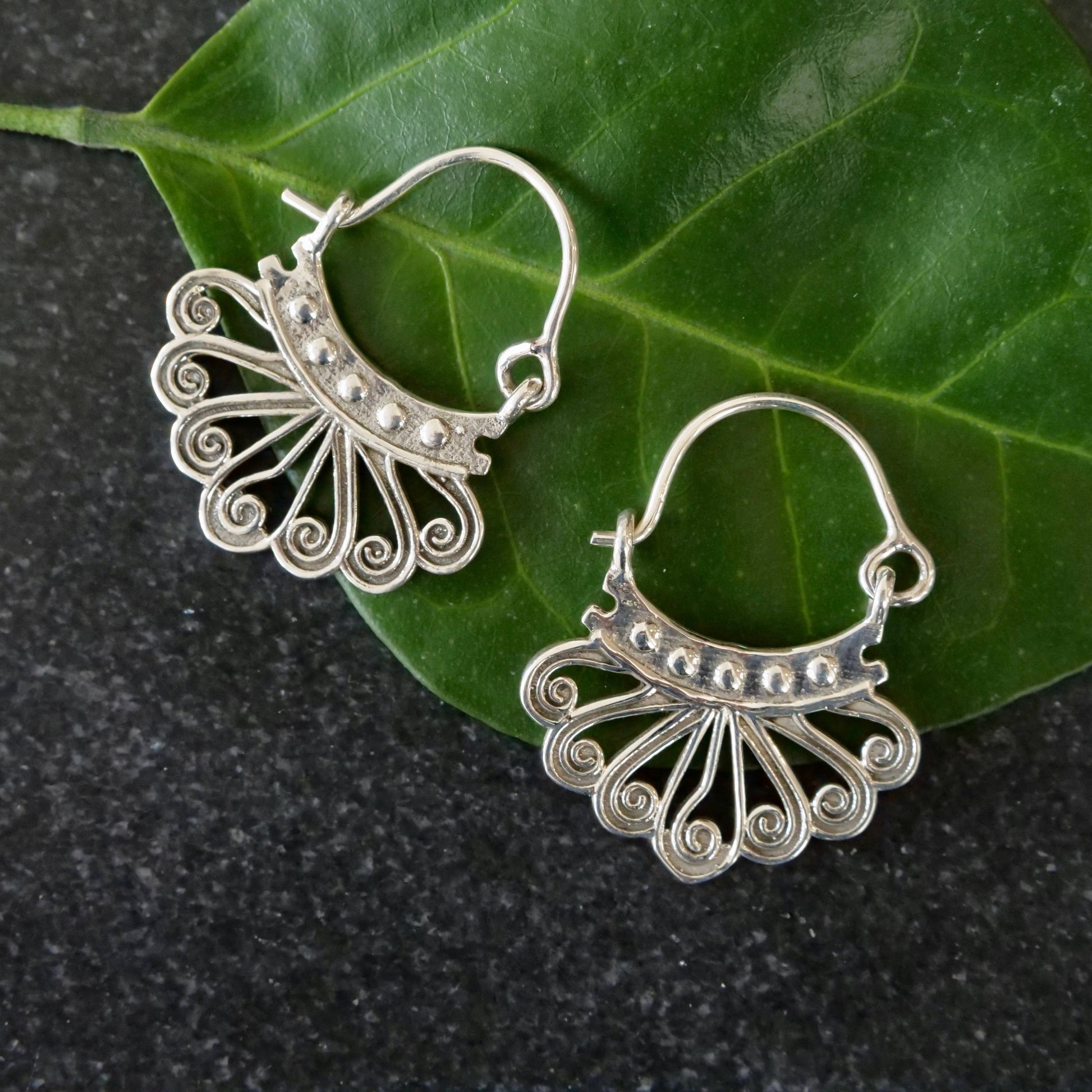 Sterling Silver Decorated Coil Hoop Earrings - La De Da