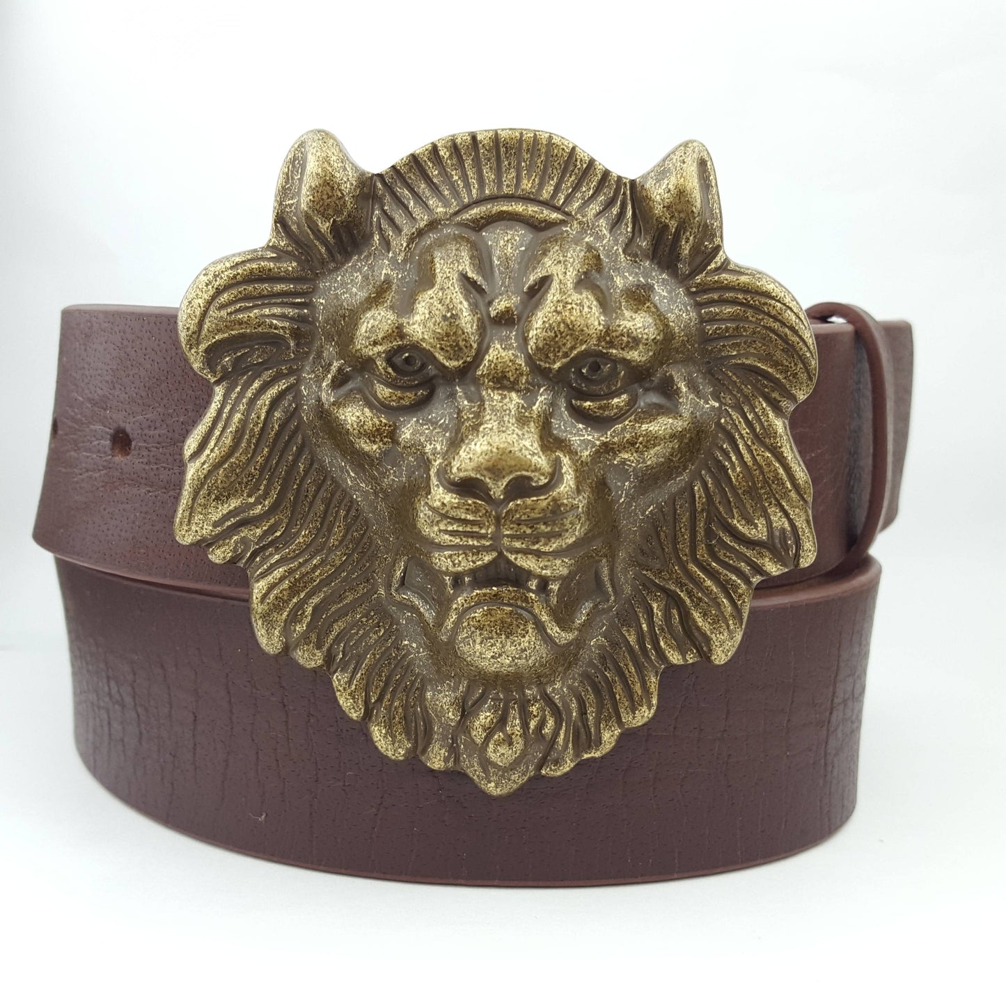 Genuine Leather Lion Belt - Brown/Brass
