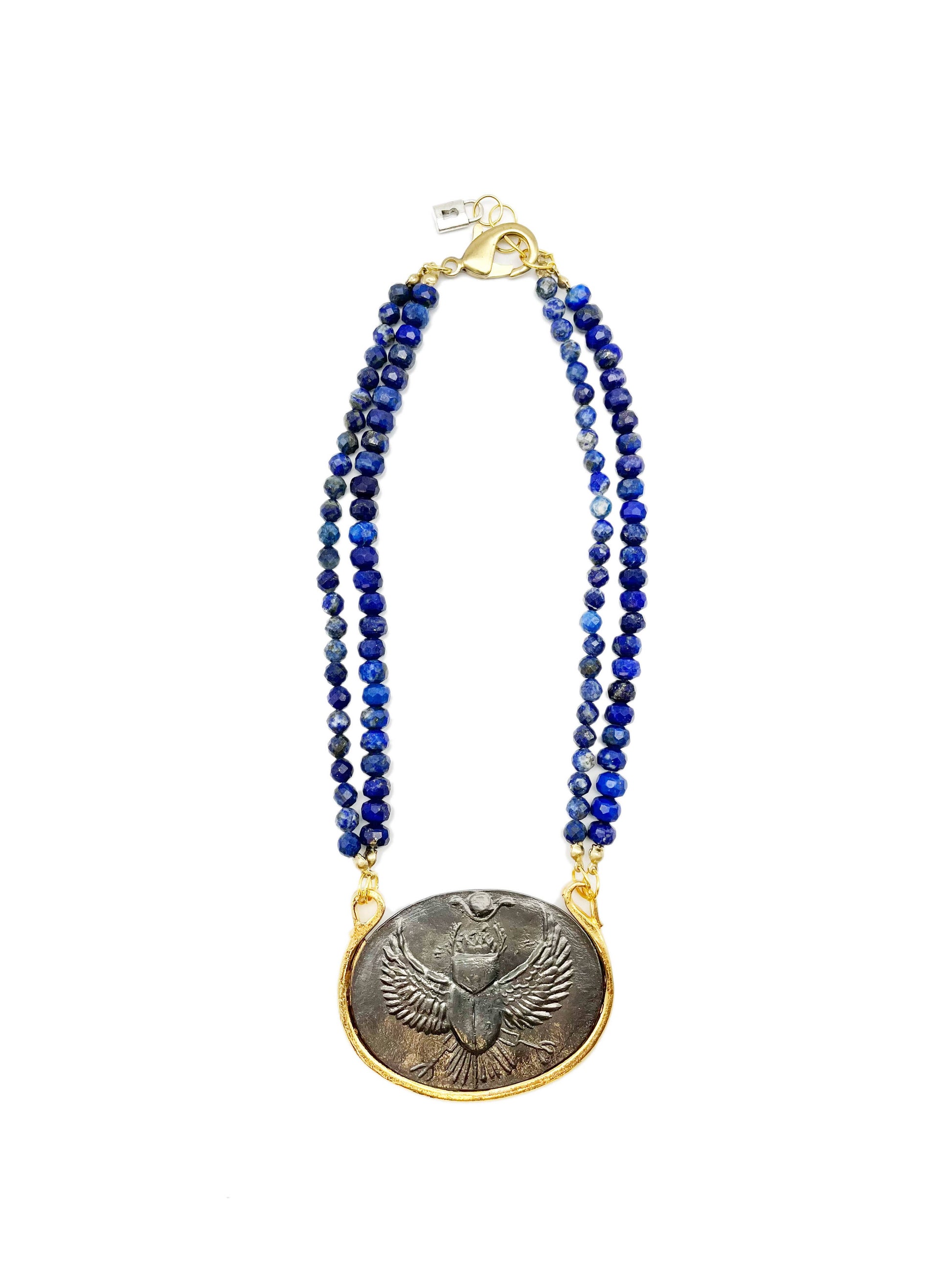 Scarab Intaglio - mixed metal and lapis collar necklace - La De Da
