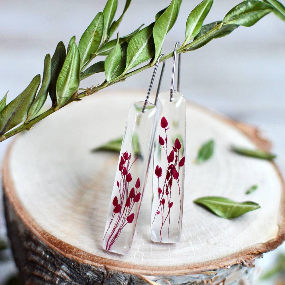 Red flower bar earrings - La De Da