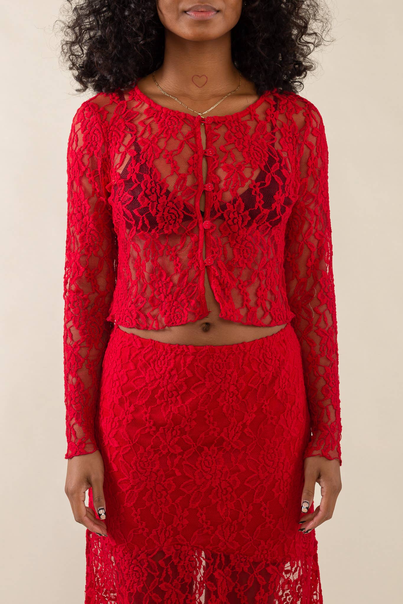 Red on sale lace cardigan