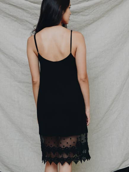 Black Lace Trim Slip Dress - La De Da