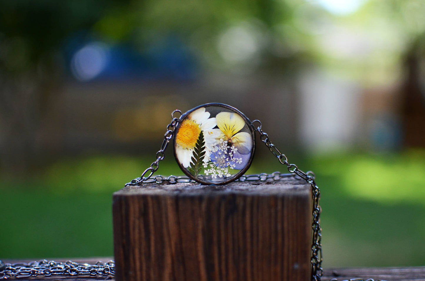 Pressed flower glass terrarium necklace, nature lover gift - La De Da