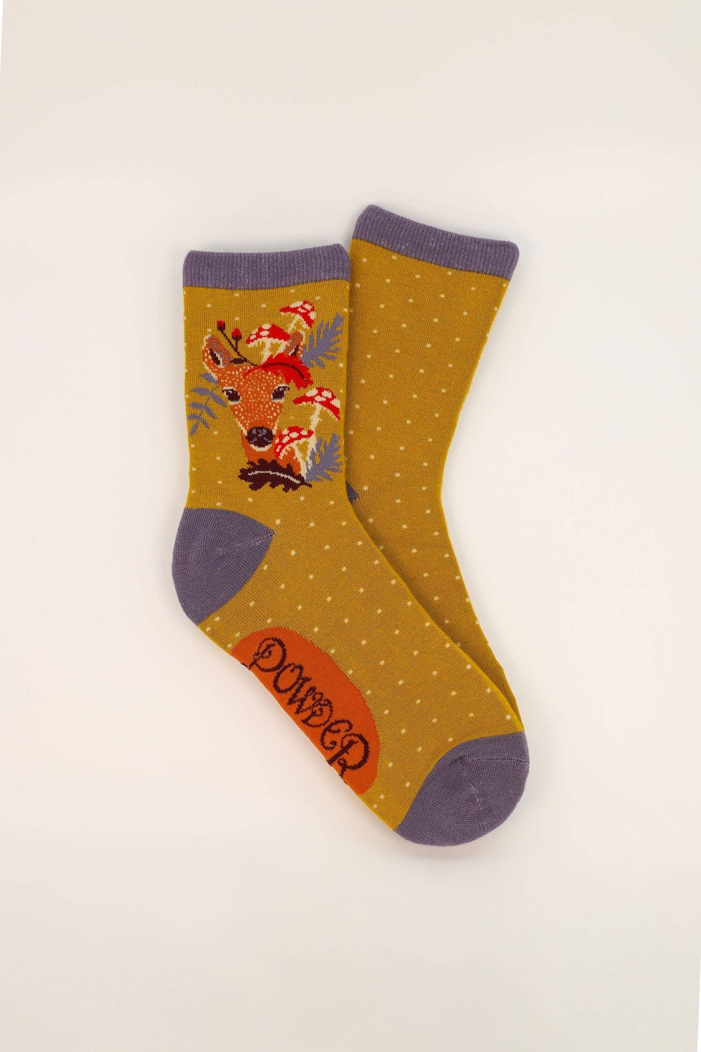 Doe With Toadstools Ankle Socks - Mustard - La De Da