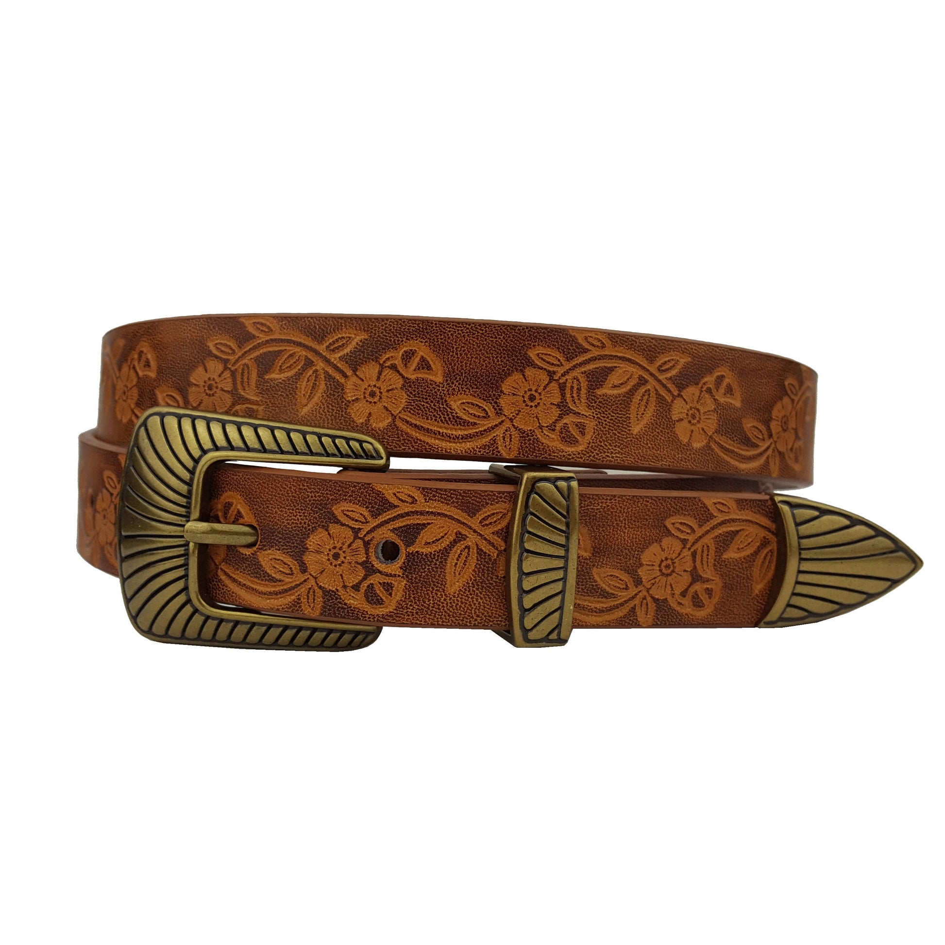 Western Style Hand Painted floral tooled belt - La De Da