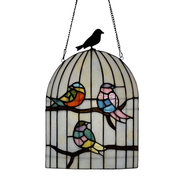 Bird Cage Stained Glass Window Panel - La De Da