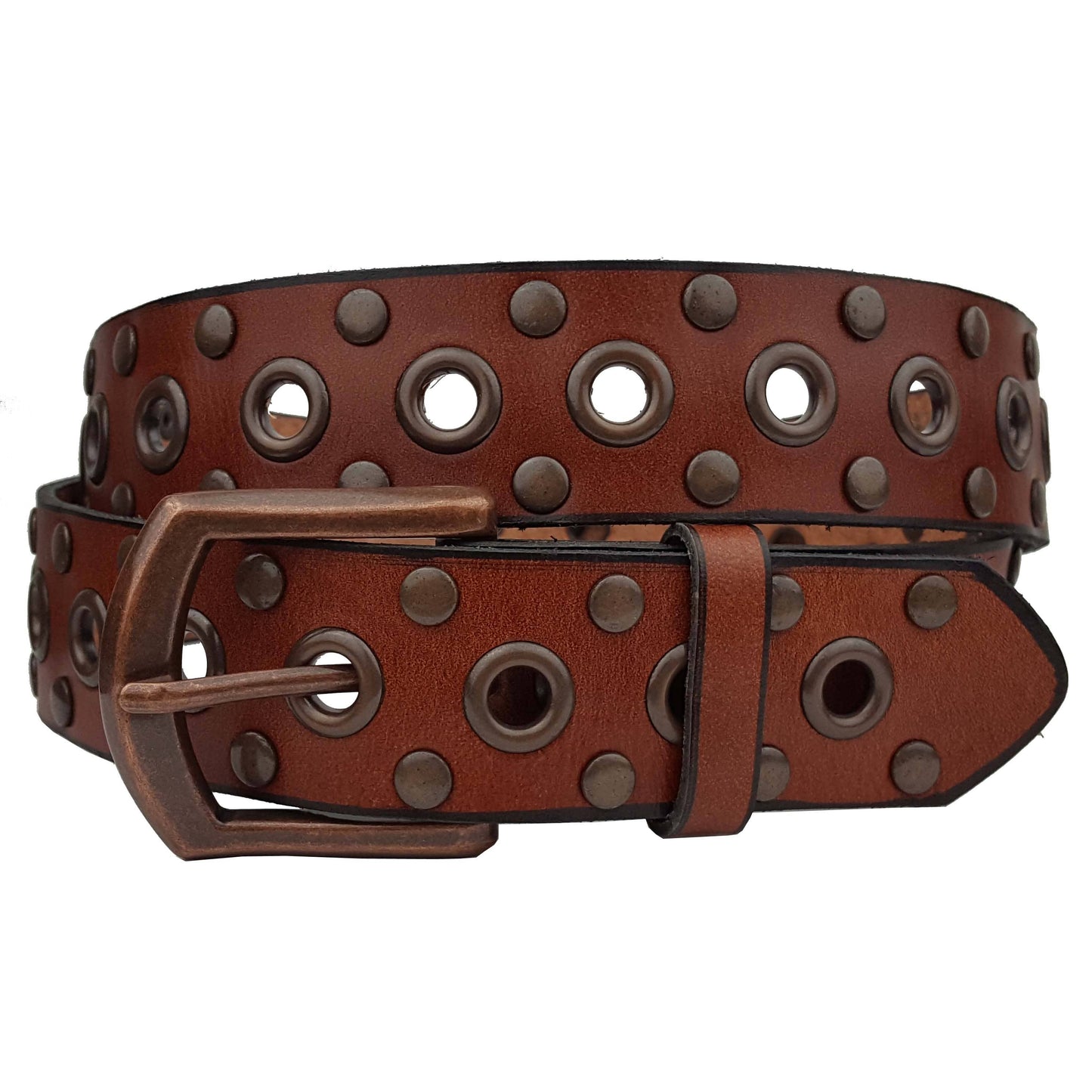 Brown Vintage Genuine Leather Studded Belt - La De Da