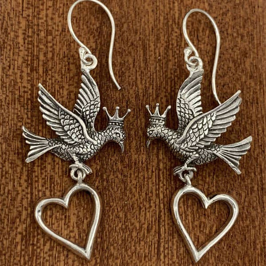Sterling Silver Crowned Dove Peace Earrings