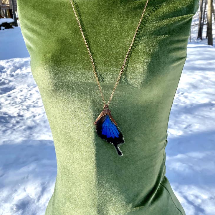 Blue Papilio Butterfly Wing Necklace - La De Da
